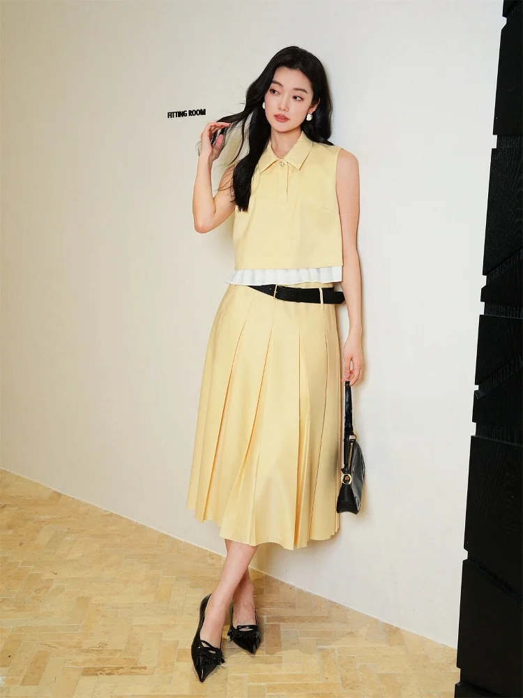 

Moss Wide Leg Silk Wool Blend Vest And Skirt Set Women's Fashion Spring Summer Loose Fit Two Piece Ensemble