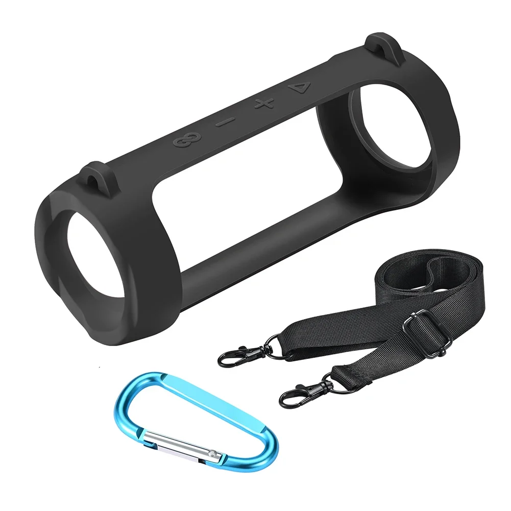 Silicone Bluetooth-compatible Speaker Case with Carabiner Waterproof Protective Sleeve Adjustable Strap for JBL Flip 6/Flip 5