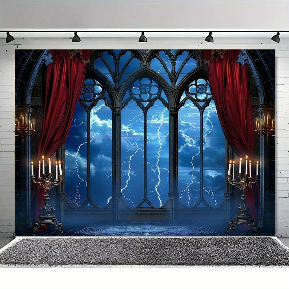 Gothic Vampire Castle and Moon Bat Background - Multi functional Party Decoration, Indoor/Outdoor Photo Props Banner