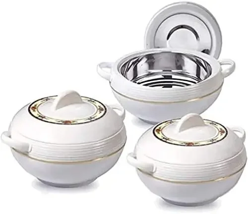 

Ambient Insulated Casserole Hot Pot Hot Pack Food Warmer 3 Pieces Set, 1.6 L, 2.5 L, 3.5 L (white)