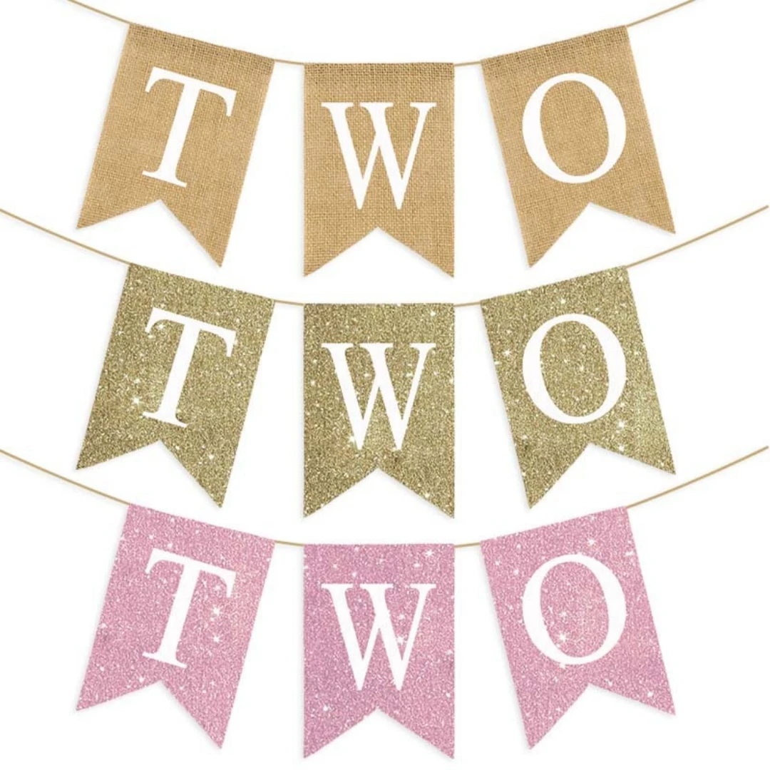 Baby Second Birthday Chair Banner Burlap TWO Garland Boy Girl Two Year Old Birthday Party Decoration Favors Photo Props Supplies