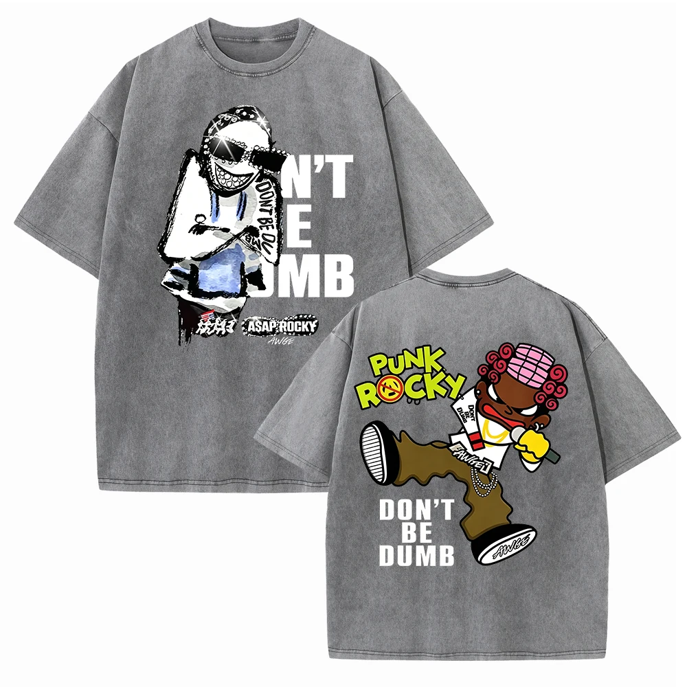 Asap-Rocky Don’t Be Dumb Tour 2026 Vintage Washed T-shirt Unisex Oversized Cotton Streetwear Hip Hop Graphic Print Tee Tops view 4