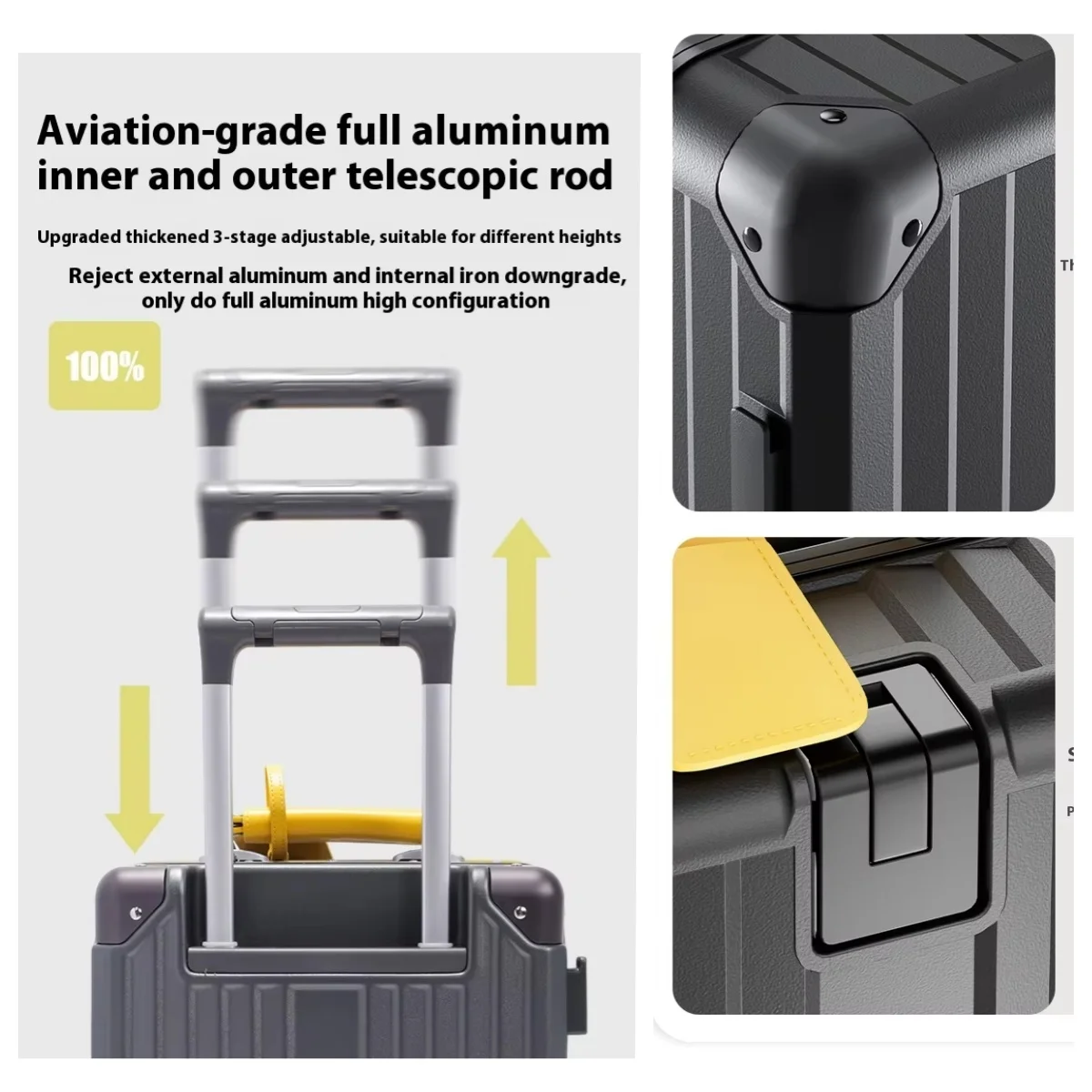 حقيبة سفر خفيفة الوزن مقاس 14 بوصة مع قفل TSA بإطار من الألومنيوم وحقيبة حمل، لا تحتاج إلى فحصها