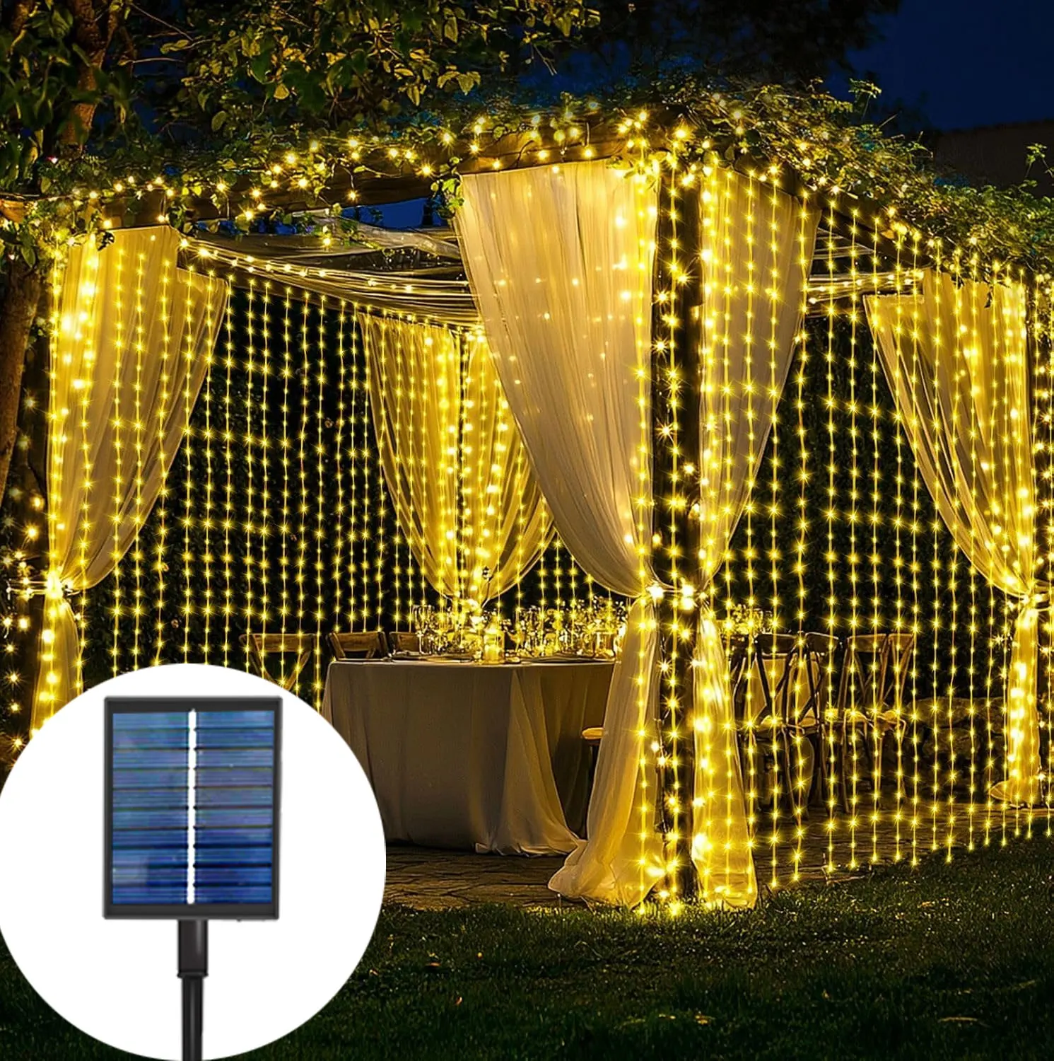 

Solar Curtain Lamp LED String Lights Christmas Decorative Lamp Outdoor Courtyard Atmosphere Holiday Garden Wedding Party Light