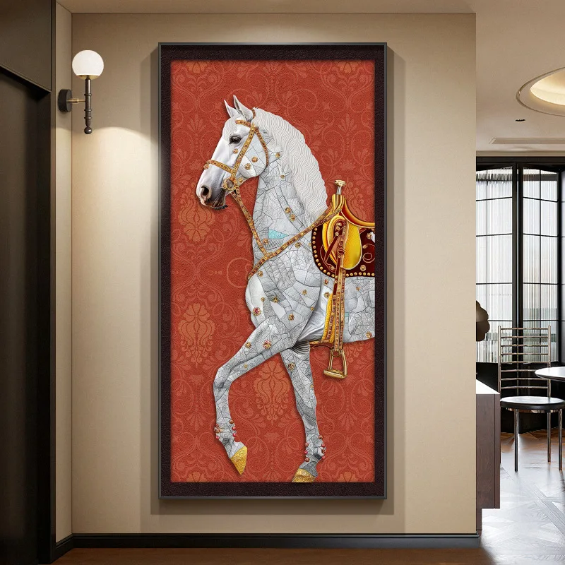 French end Chinese corridor decorative painting horse porch new mural retro wind map into the house to success painting