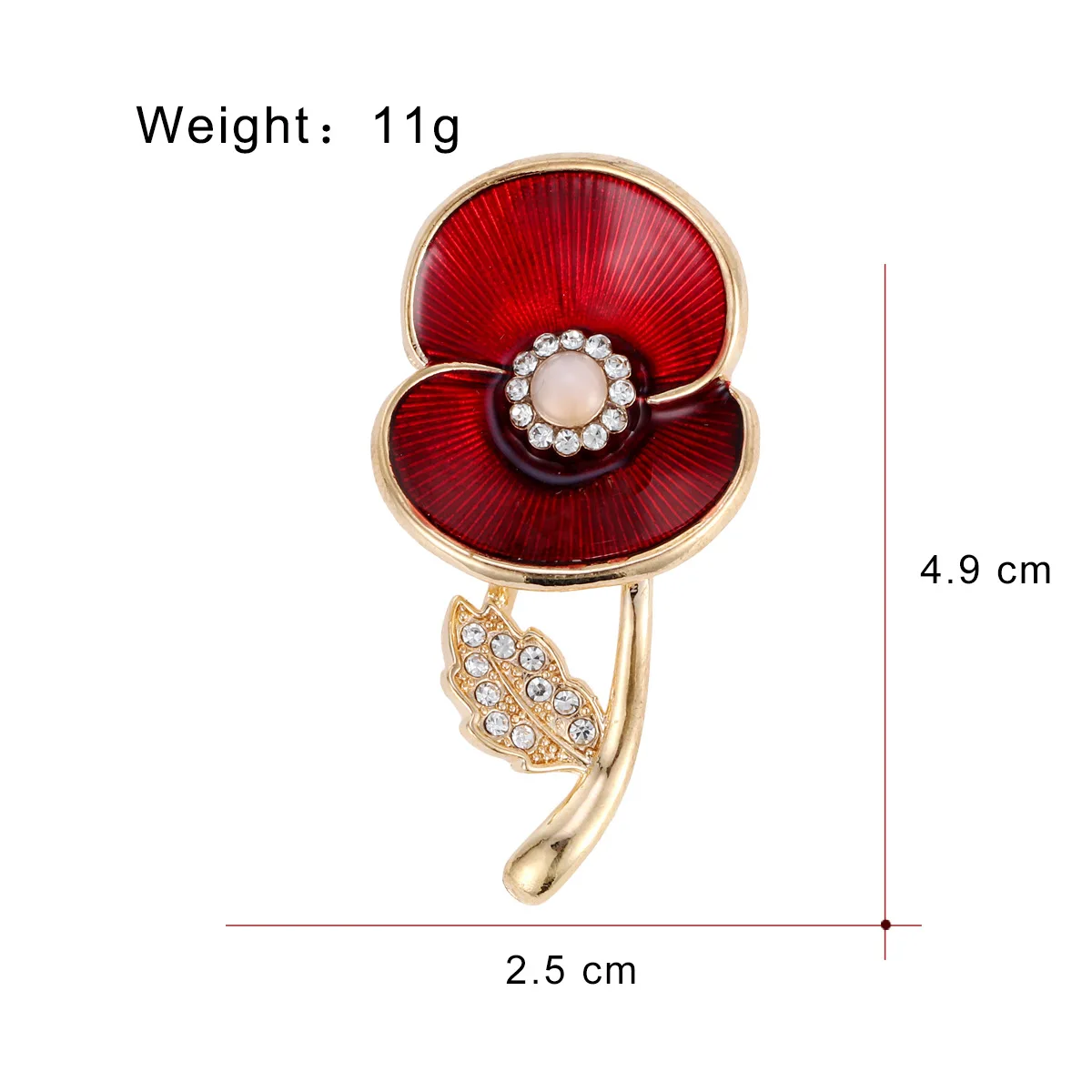 Foreign trade rhinestone oil drop poppy brooch, foreign trade plant flower jewelry British commemorative pin