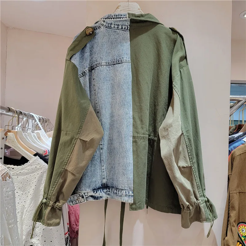 

European style denim jacket. Contrast panels & oversized fit. The perfect chic, versatile piece for back-to-school season.