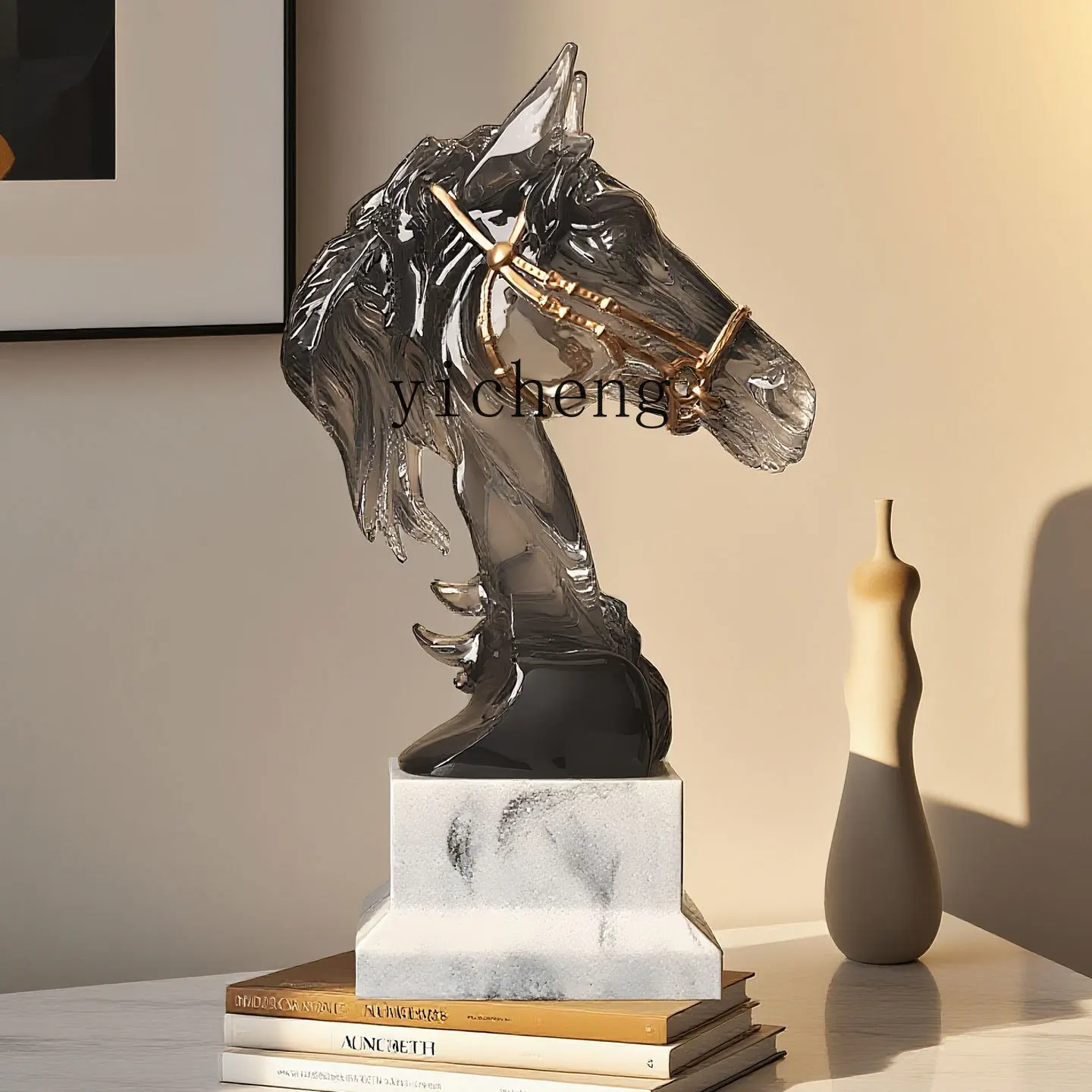 FY Horse Head Sculpture Ornament for Living Room TV Cabinet Entrance Office Wine Cabinet Decoration