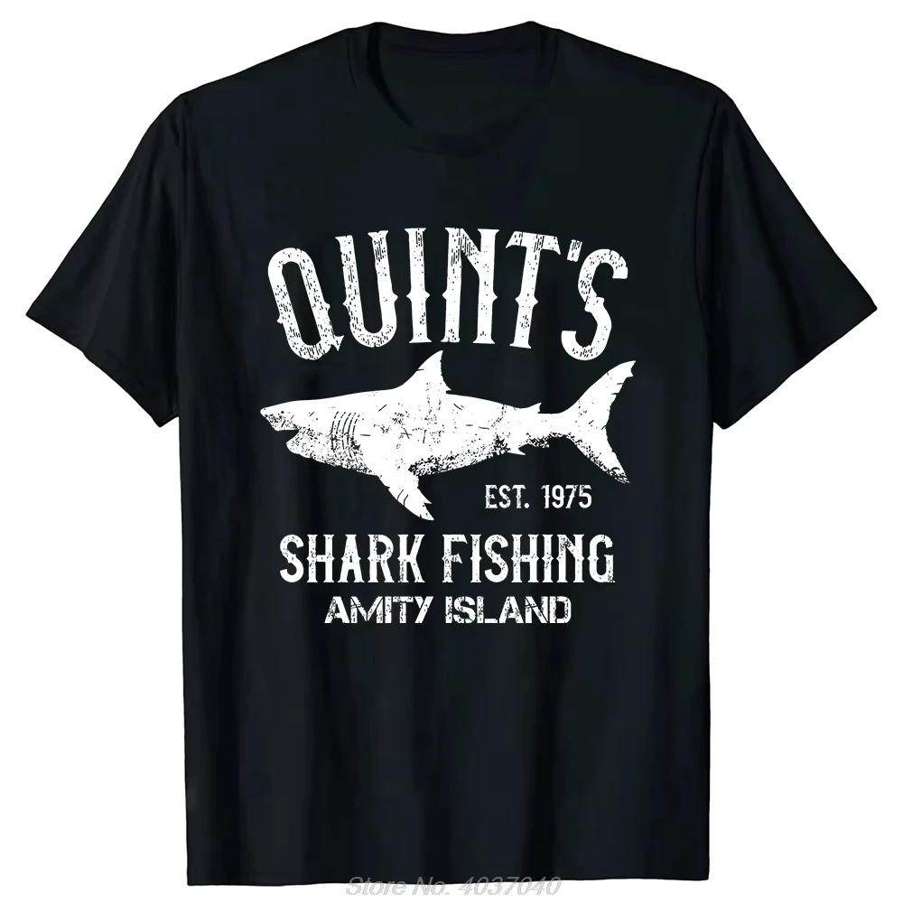 

2025ins Quints Shark JAWS Amity Island 1975 Navy Cotton Clothing Casual Basic Fitness Men Women Tshirt Tees Tops Y2k