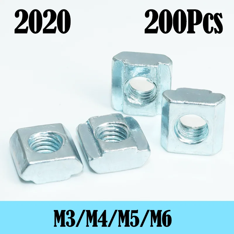 200p/set T Block Square Nut M3 M4 M5 M6 3d Printer Furniture for 2020 Slot Sliding Nut in Aluminum Extrusion Profile T-Slot Nut