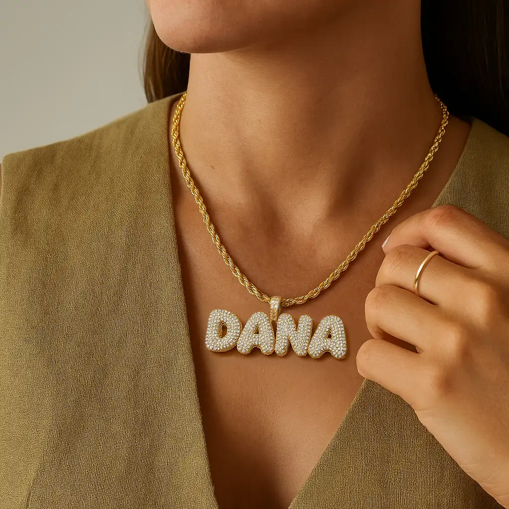 

Custom Iced Puff Name Necklace Big Bubble Letter 3D Zircon Letter Necklace Hip Hop Luxury Jewelry Pendant Necklace Gift for Her