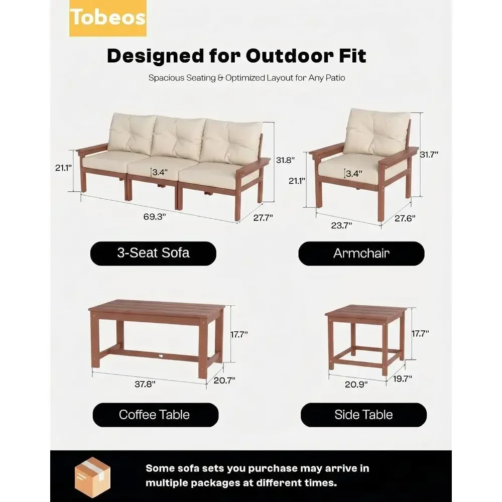All-Weather HDPE 3-Piece Patio Furniture Set with Cushions, Ideal for Outdoor, Garden, Balcony, and Poolside