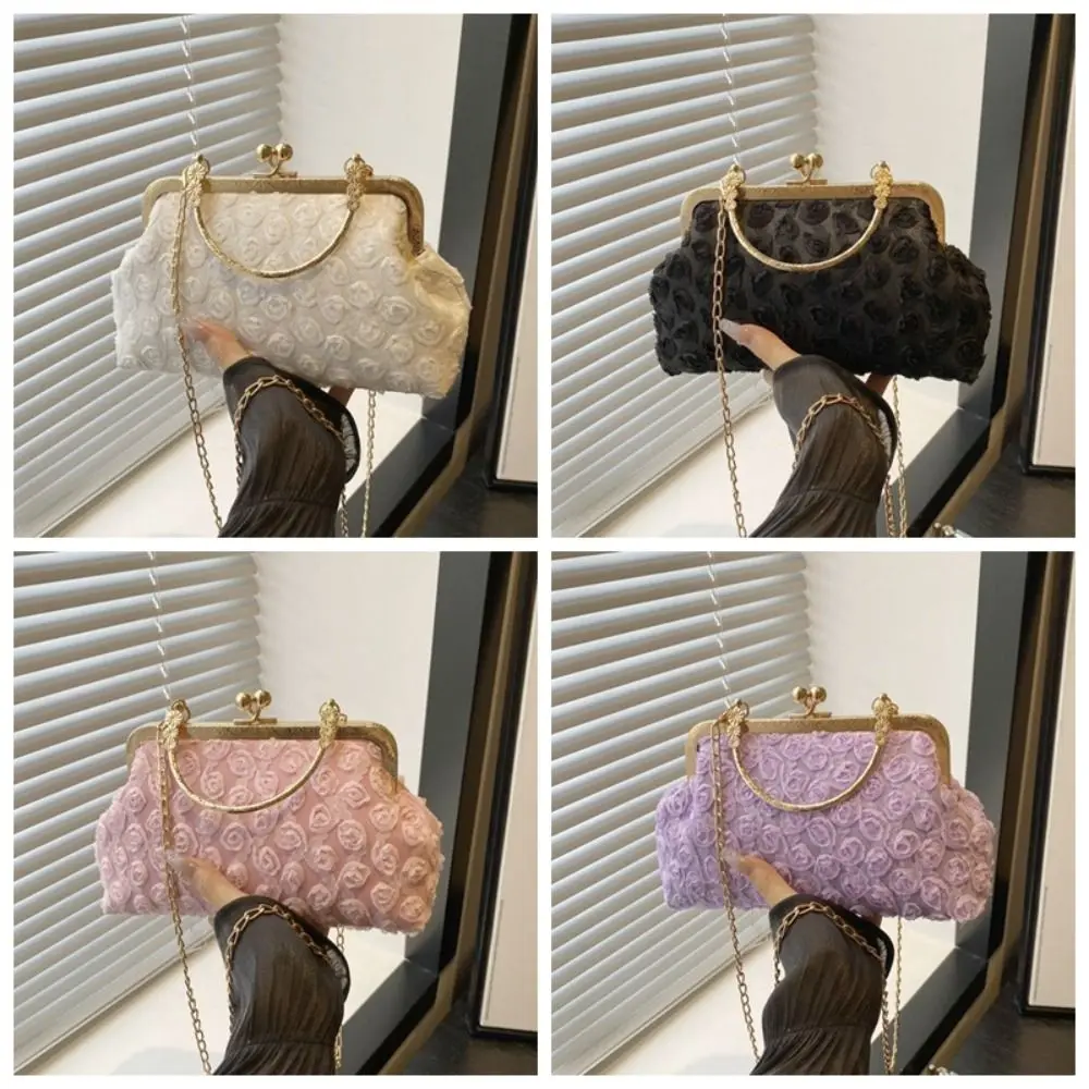 

Elegant Chain Party Banquet Bag Flower Handheld Kiss Lock Shoulder Bag Korean Style Large Capacity Crossbody Bag Dinner