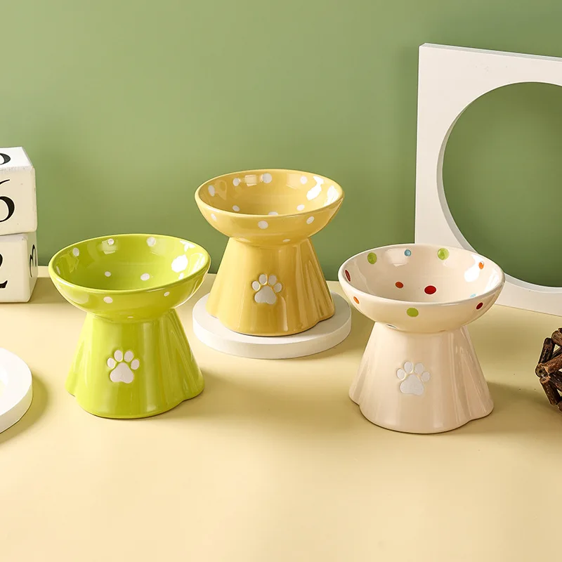 Cat Bowl Ceramic Neck Guard Cat Food Bowl Preventing Dark Chin High Cat Bowl Cat Teddy Dog Bowl Drinking Bowl Pet Food Bowl