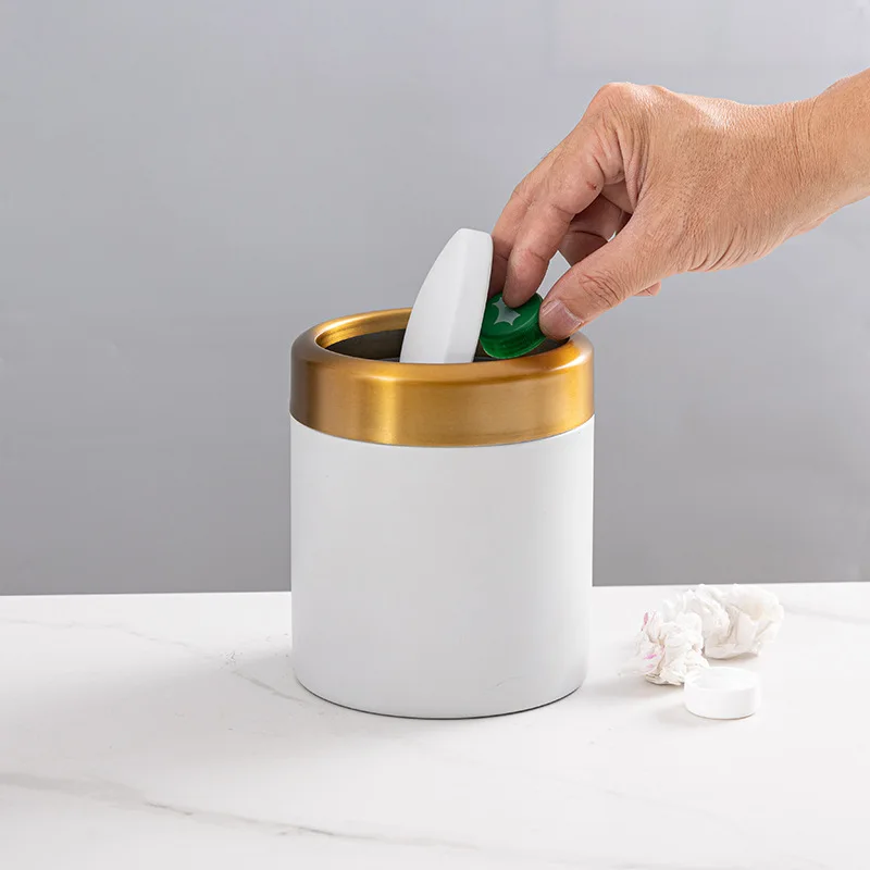 

304 Stainless Steel Mini Flip-Top Trash Can - Desktop Storage for Bathroom/Bedroom/Kitchen (Black/White)