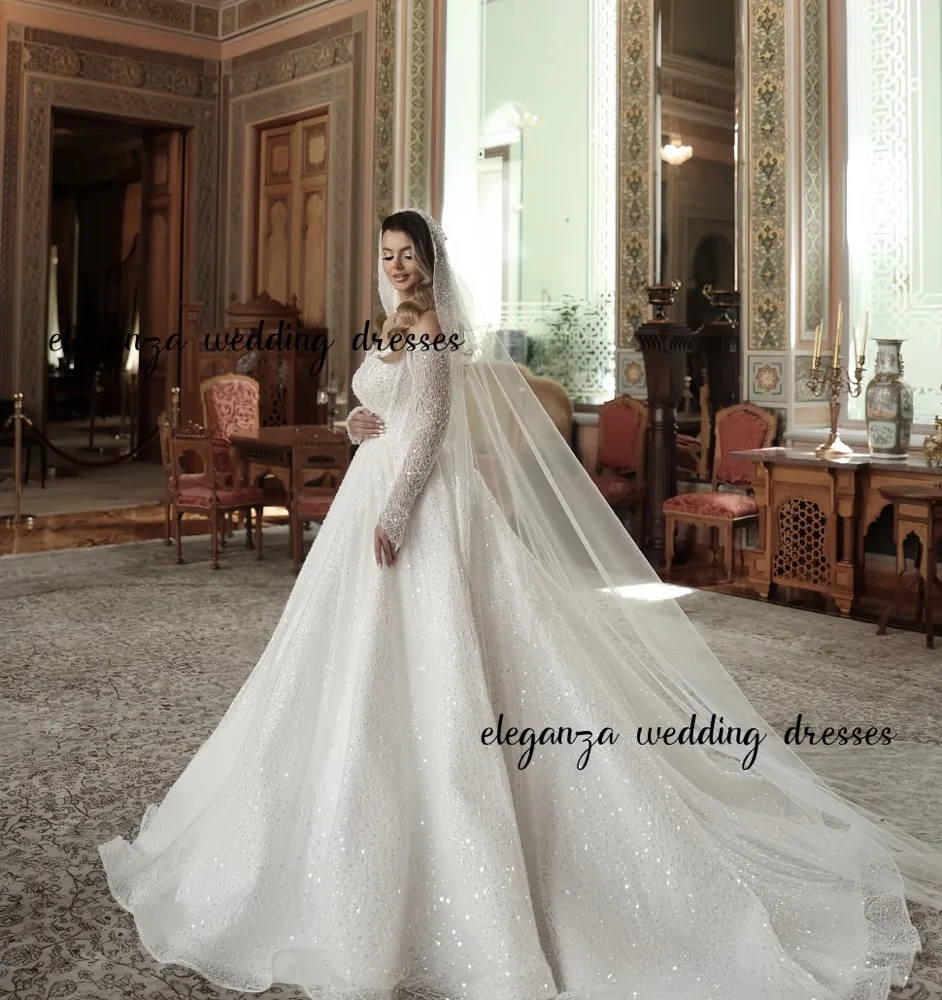 Customzie Elegant wedding Dress, sweet collar, long sleeve, Sparkling Women's wedding dress, puffy skirt vestidos de novia 2025