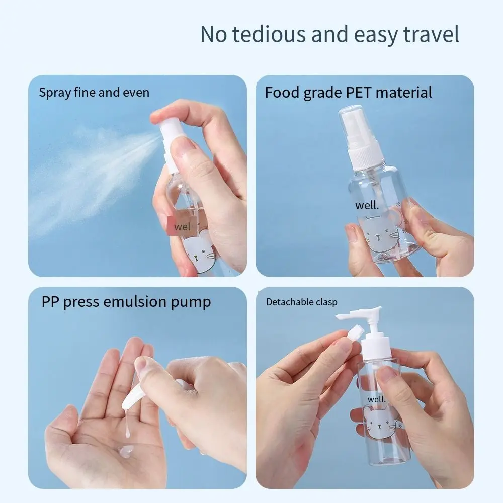 Mini Butelka z Rozpylaczem w Kształcie Kreskówki 30-100ml Wielokrotnego Użytku Pojemnik Kosmetyczny Butelka z Pompką Przeciskową Przenośny Rozpylacz do Płynów Podróżny