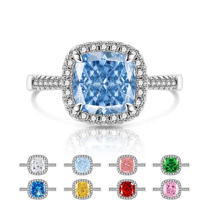 Damenring aus Sterlingsilber 925, Eisblumenschliff, Prinzessin, quadratische Tasche, funkelnder Kristall-Zirkon-Ring, Party
