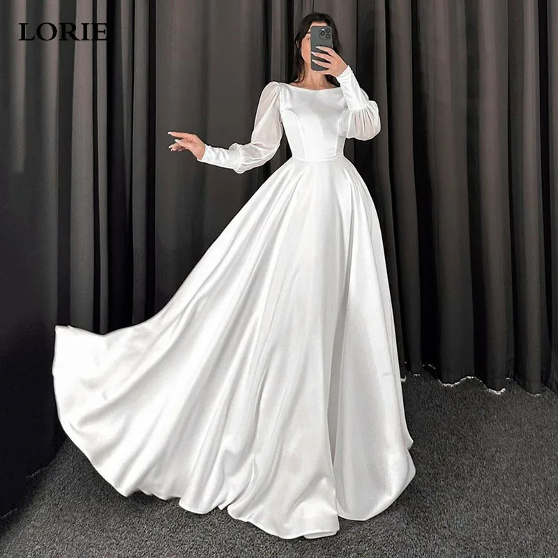 

LORIE Puff Long Sleeve Wedding Dresses Round Neck Muslim Bride Dress Vestidos de novia Soft Satin Wedding Gown 2024