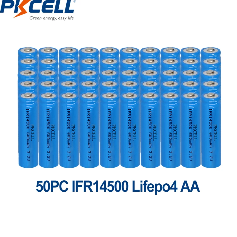 50PC PKCELL 3.2V 14500 AA Lifepo4 Akumulator litowo-jonowy 600MAH baterie guzikowe do paneli słonecznych Lekka szczoteczka do zębów