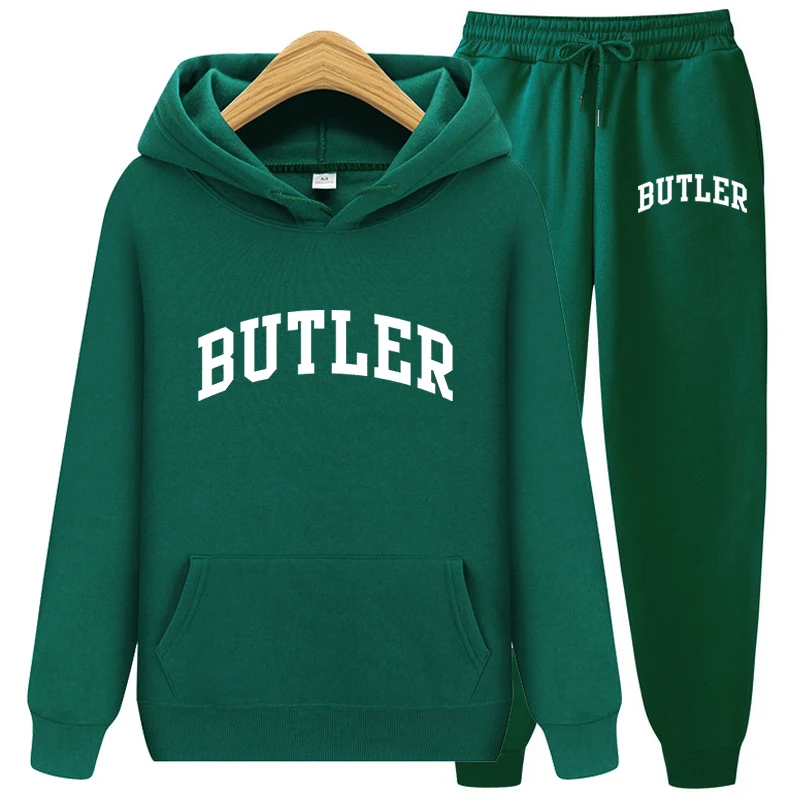 

2023 Men's BUTLER Letter Printing Two Piece Sets Running Hoodie Sweatpants Mens Suit 2PK Autumn Winter Casual Woolen Sportswear