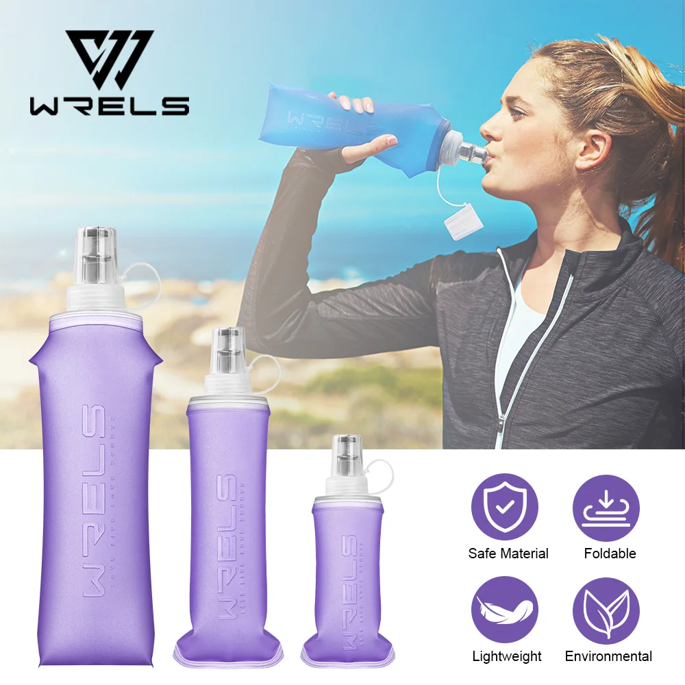 

WRELS Soft Water Bottle Collapsible Soft Flask TPU Running Water Bottle Foldable Water Bag BPA-Free Sports Soft Water Flask