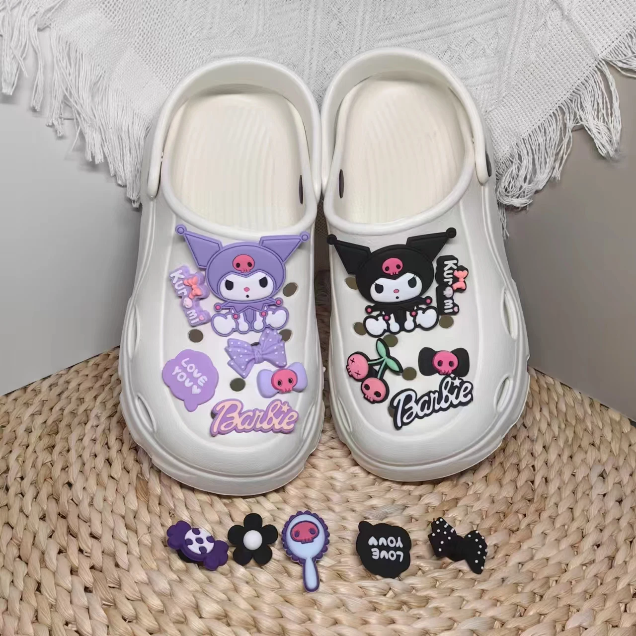 

MINISO Cute Cartoon Sitting posture Kuromi Cartoon PVC Charm Shoes Accessories Garden Shoes Sandals Wooden Clogs DIY Decoration