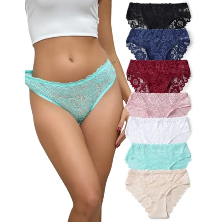 

everjoys Lace Panties for Women, Full Sexy Coverage Hipster Underwear, Soft Breathable Briefs, 7-Pack, S-XXL