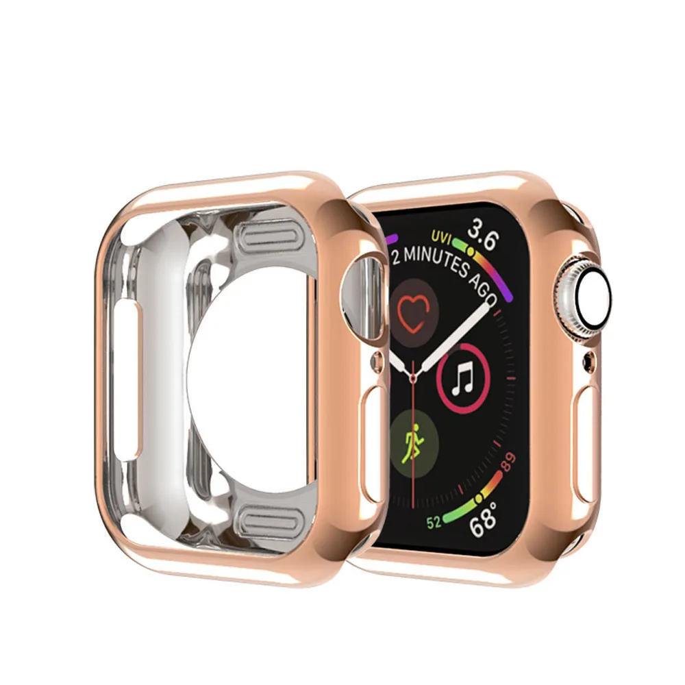 2 pieces rose gold watch screen integrated protective case apricot leather strap suitable for Apple ses987654321 series