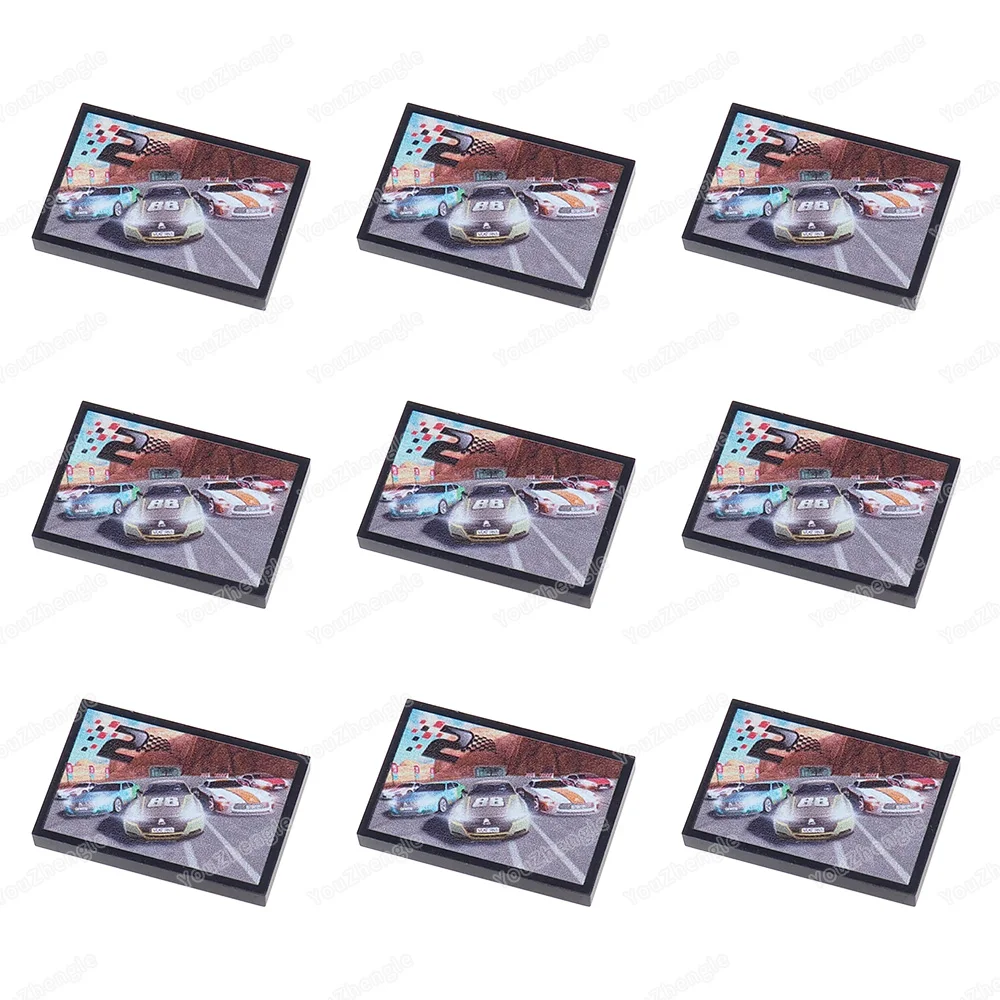 Blocs de construction de voiture de course électronique, carreaux imprimés, Base 2x3, 26603 figurines MOC, jeu de scène de course de rue, pièces, modèles de jouets