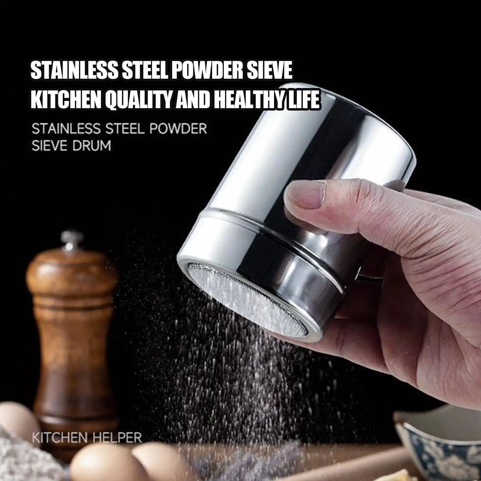 Stainless Steel Sprinkle Powder Icing Sugar Cocoa Sugar Chocolate Flour Duster Shaker Tool Seasoning Bottle for Spices