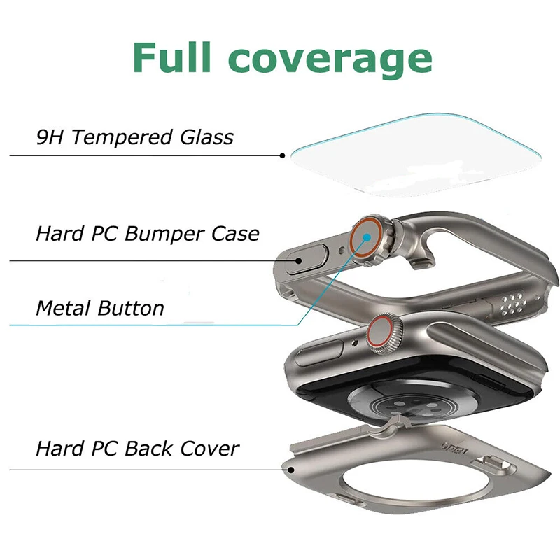 Tempered Glass+Case for Apple Watch 9 8 7 45MM 40mm 41mm 44mm Cover for iWatch 6 SE 5 4 Full Coverage Change to Ultra 49mm Case