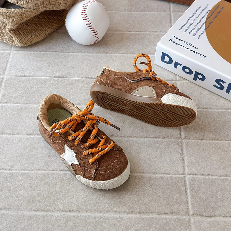2026 Spring Autumn Children Shoes KPOP Leather Breathable Kids Casual Shoes Star Non-slip Fashion Toddler Girls Boys Sneakers