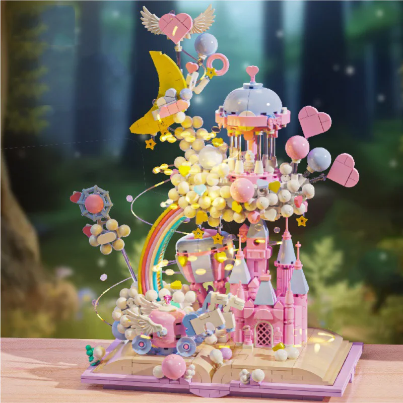 

Creative Building Block 3D Book Fairyland Princess Castle Bricks Construction Sets Carriage Toys With Light For Girls Gifts