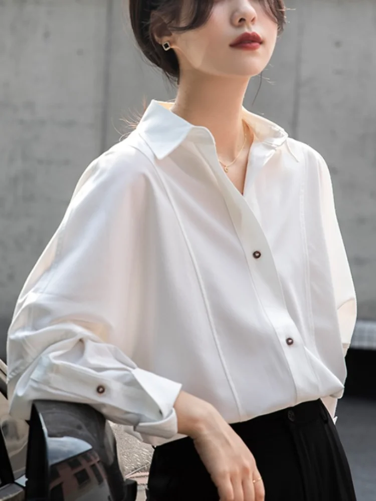 

Korean Fashion Basic Blouses For Women Spring Autumn Casual Long Sleeve Elegant White Tops Woman Loose Stylish Commute Shirts