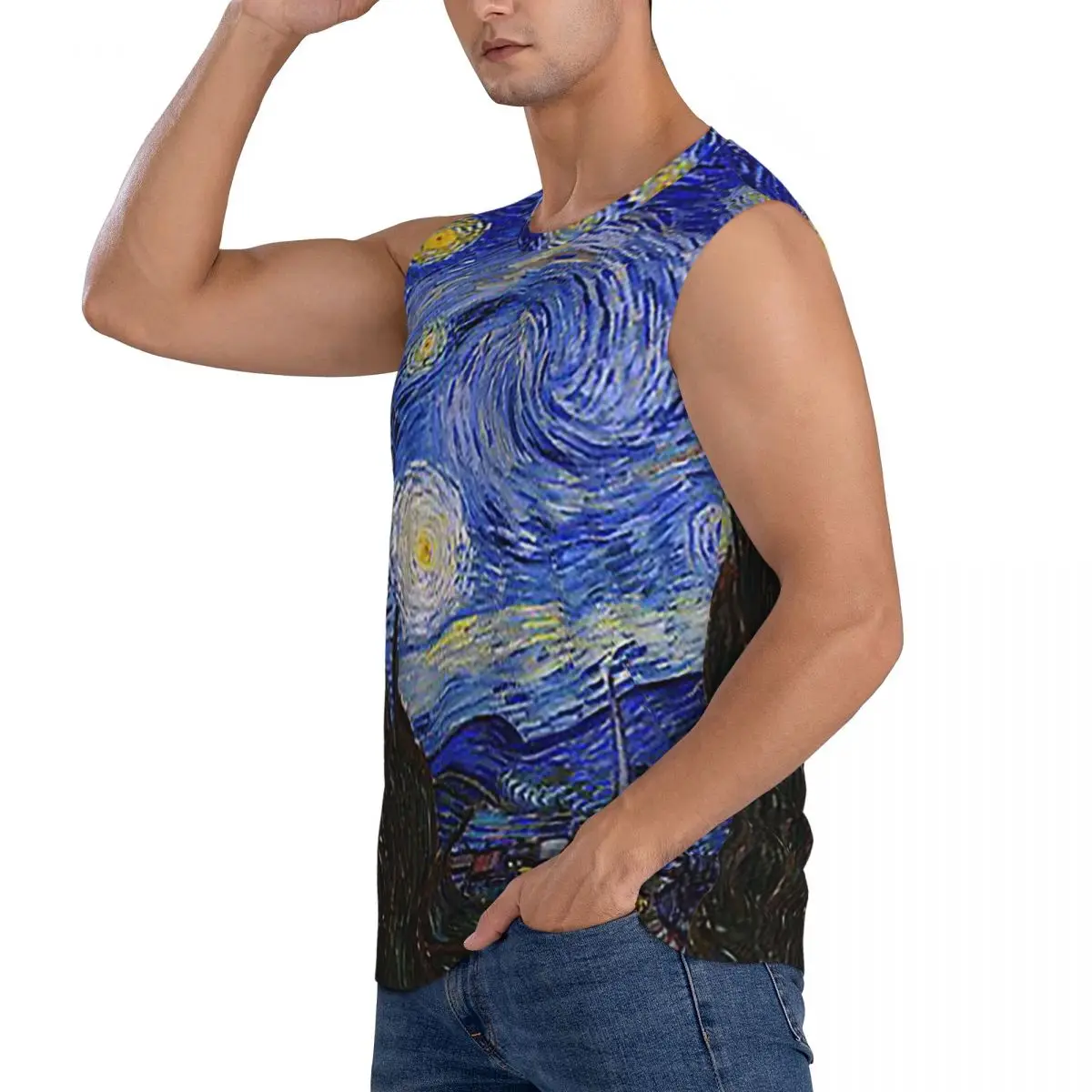 The Starry Night By Vincent Van Gogh Men Sleeveless Tank Tops Quick Dry Breathable Gym Fitness Running Summer Casual Sport Vest