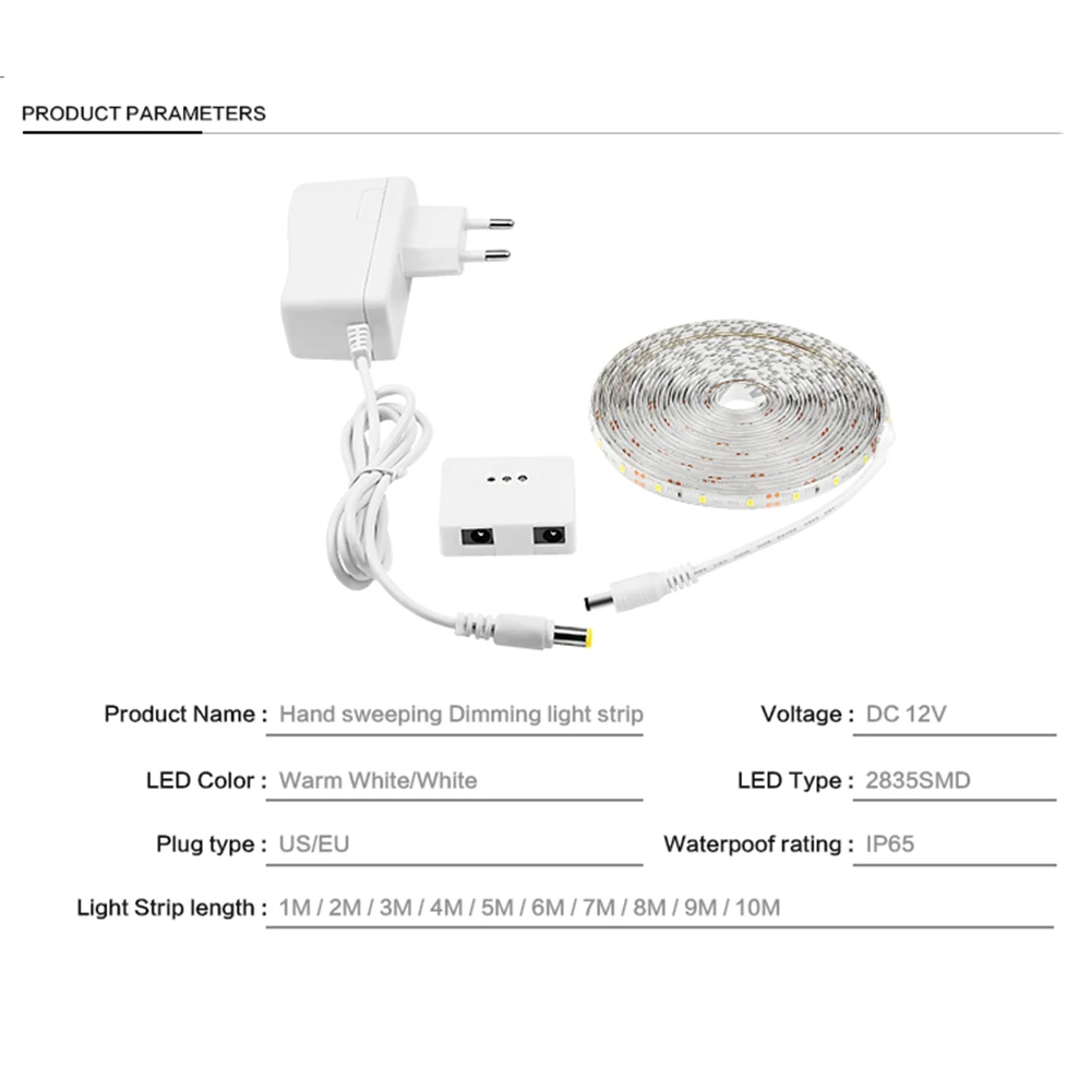 Imagem -02 - Led Strip Light com Interruptor de Mão Diodo Diodo Dimmable Onda de Mão Sensor de Indução de Movimento Luz da Cozinha Gabinete Backlight dc 12v