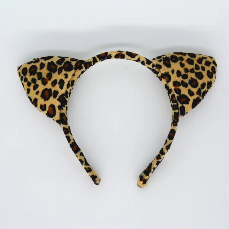 Adult Kids Party Plush Cheetah Leopard Ear Headband Bow Tie Tail Birthday Gift Headwear Halloween Costume Cosplay