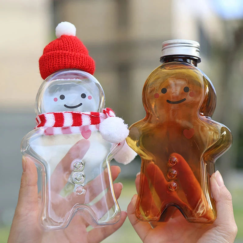 Plastic Gingerbread Man Xmas Water Bottle Decorations Christmas New Year Milk Drink Cup With Lid Festive Cute Gifts For Kids Toy