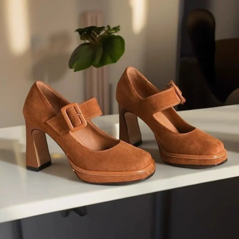 Spring Platform Pumps Shoes for Women High Heels Buckle Strap Shoes Female Party Goth Chunky Heels Shoes Ladies Fashion Casual