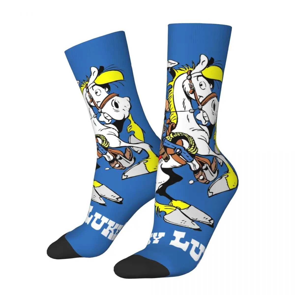 Happy Funny Men's Socks Crazy Lucky Luke Riding On Jolly Jumper Sock Graphic Women Socks Spring Summer Autumn Winter