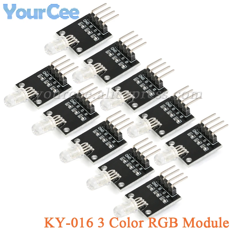 10pcs/1pc KY-016 3 Color RGB LED Sensor Module DIY Starter Kit KY016 3.3/5V Three Colors Smart Electronics 4pin for Arduino