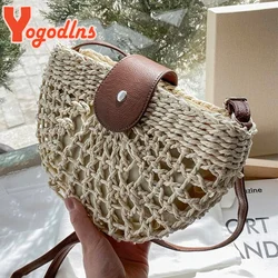 Yogodlns Borsa di paglia estiva per donna Borse a tracolla a semicerchio moda Borsa a tracolla fatta a mano in rattan Borse da spiaggia da viaggio Tote