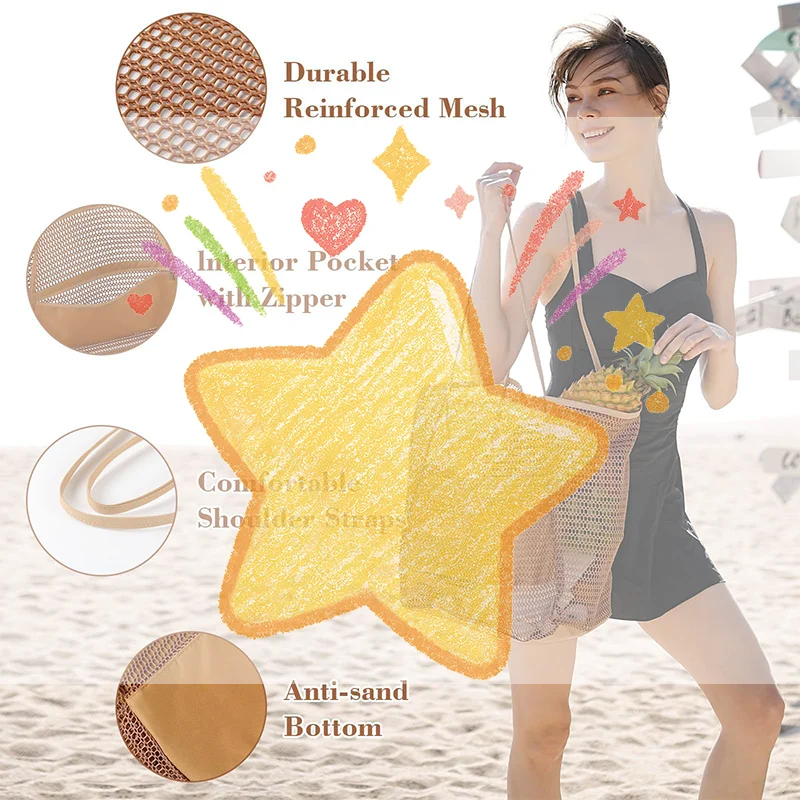 

Foldable Beach Bag Mesh Tote Bag Women's Shoulder Bag Summer Outdoor Travel Bag