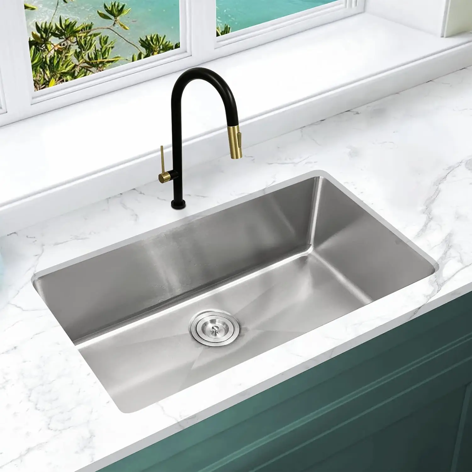 KBFmore 18 Gauge 31 Inch Single Bowl Undermount Stainless Steel Kitchen Sink, Rust Resistant Sound and Heatproof Laser Cut