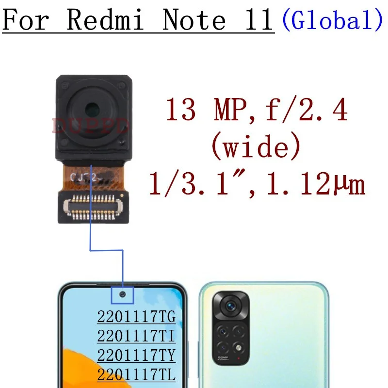 Rear Camera For Xiaomi Redmi Note 11 Global 2201117TG/TI/TY/TL Front Samll Facing Back Main Camera Moduel Flex Cable Parts