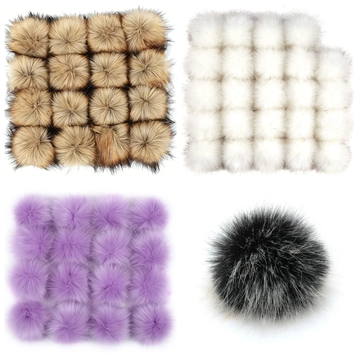 Artificial Fur Pom Pom Ball 10cm Detachable Soft Elastic Accessory for Hats, Scarves, Keychains DIY Crafts Decoration Winter Hat