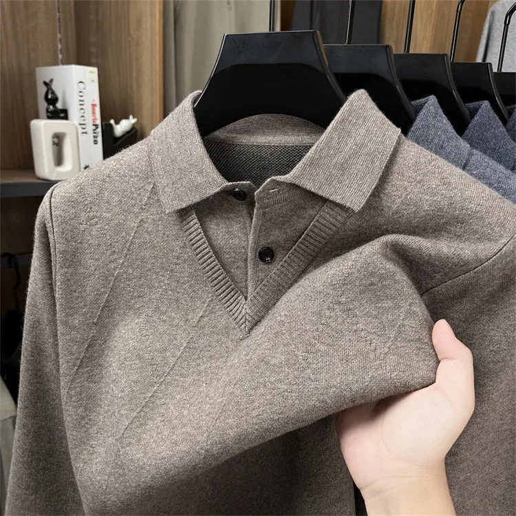 

Men's Long Sve Knitted Sweater Fake Two-Piece Casual Pure Color Faionable All-Match Trendy Dad Clothes Home Daily Commut...
