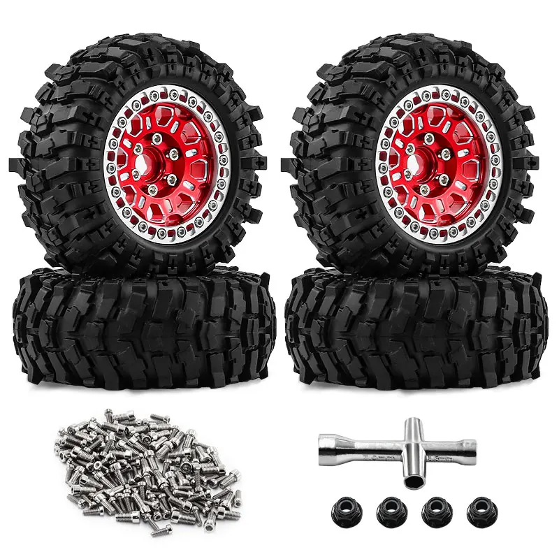 4 Stück 1/12 Maßstab RC Crawler Metall-Beadlock-Räder mit Reifen 1,9 Zoll 12mm Sechskant Kompatibel mit