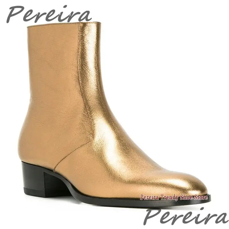 

Trendy Men's Genuine Leather Chelsea Boots British Style Pointed Toe Side Zipper Short Boots Banquet Party Handmade Dress Shoes